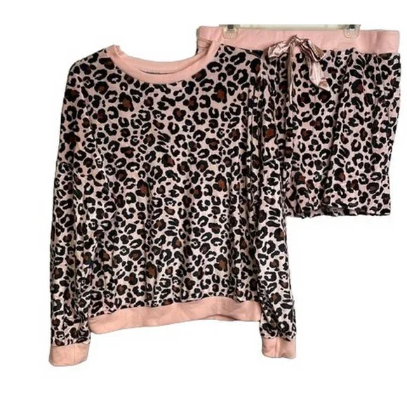 Pink Leopard Long Sleeve Shorts Lounge Set 2XL (4446) - Picture 2 of 6